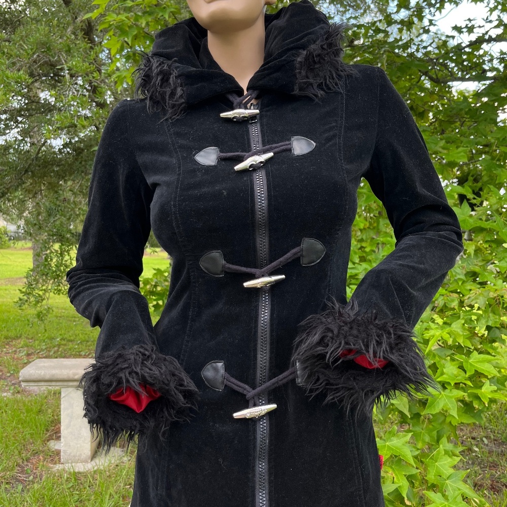 Rare Vintage Tripp NYC Velvet Hooded Fur Trim Jacket/Coat